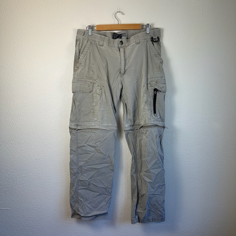 BC Clothing Convertible Baggy Cargo Pants Mens XL Gray Fair Distressed Zip Off